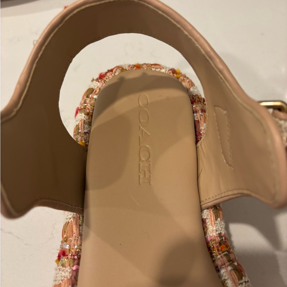 Coach Cream and Red Sandals with Adjustable Ankle Strap - Picture 2 of 5